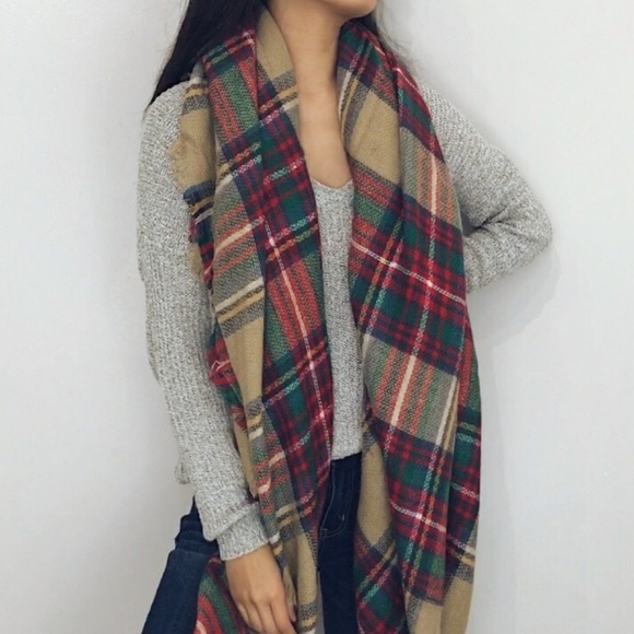 🆕 Juneau - Khaki Plaid Blanket Scarf - Picture 8 of 8